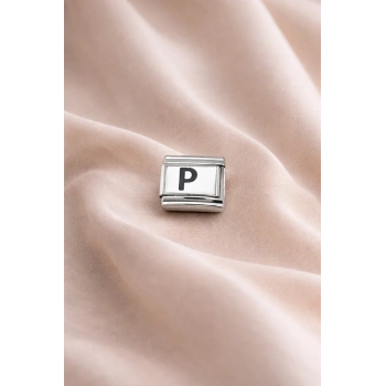 “P” Harf Charm – Çelik Bileklik Modülü, Kişiye Özel Harf Aksesuarı
