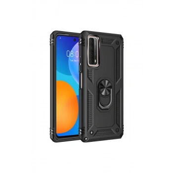 Huawei P Smart 2021 Kılıf Sofya Yüzüklü Silikon Kapak - Siyah