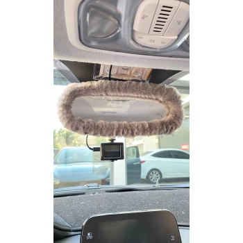 Peluş Dikiz Ayna Kılıfı Süs Gri