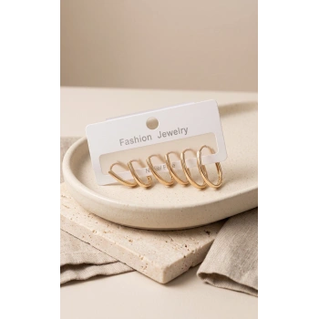Pirinç Gold Renk İnce Oval Küpe Seti