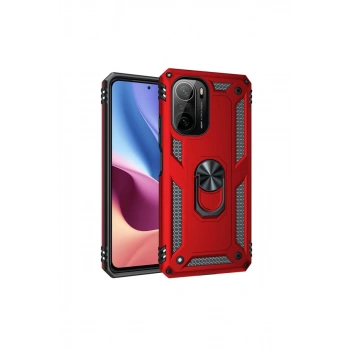 Xiaomi Poco F3 Kılıf Sofya Yüzüklü Silikon Kapak - Kırmızı