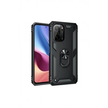Xiaomi Poco F3 Kılıf Sofya Yüzüklü Silikon Kapak - Siyah