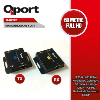 Q-HEX2 HDMI EXTENDER CAT6 60M 2 Lİ PAKET (ADAPTÖR DAHİL)
