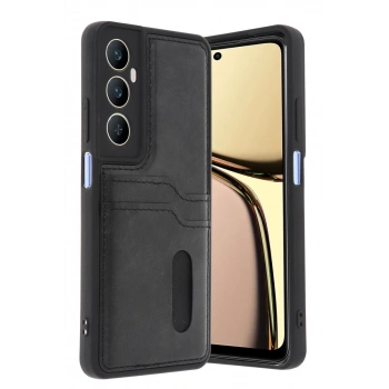 Realme C65 Sara Kartvizitli Deri Kılıf - Siyah