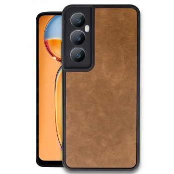 Realme C65 Uyumlu Kılıf Aras Deri Kapak - Taba