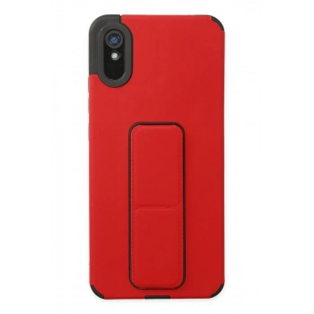 Xiaomi Redmi 9A Kılıf Mega Standlı Silikon - Kırmızı