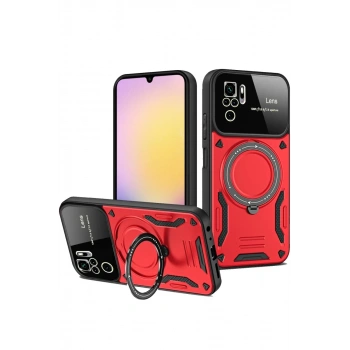Xiaomi Redmi Note 10S Kılıf Joy Lens Standlı Kapak - Kırmızı