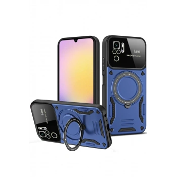 Xiaomi Redmi Note 10S Kılıf Joy Lens Standlı Kapak - Lacivert
