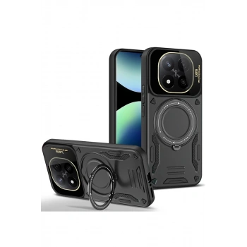 Xiaomi Redmi Note 14 Pro Plus Kılıf Joy Lens Standlı Kapak - Siyah