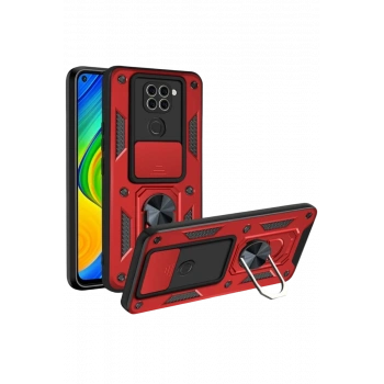 Xiaomi Redmi Note 9 4G Kılıf Pars Lens Yüzüklü Silikon - Kırmızı
