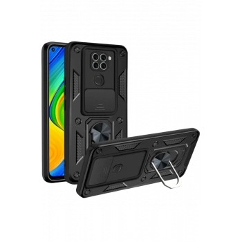 Xiaomi Redmi Note 9 4G Kılıf Pars Lens Yüzüklü Silikon - Siyah