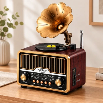 Retro Gramofon Radyo Bluetooth USB Şarjlı (AM/FM/SW)