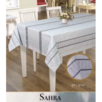 Sahra Model Gri 160x260 cm Polyester Ajurlu Keten Masa Örtüsü Dantelli Tablecloth