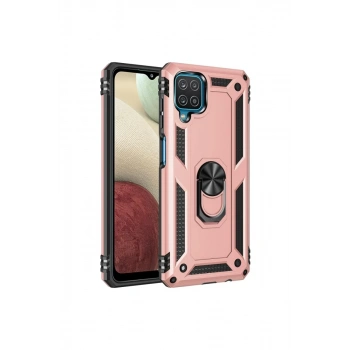 Samsung Galaxy A22 Uyumlu Kılıf Sofya Yüzüklü Silikon Kapak - Rose