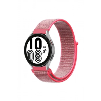 Samsung Galaxy Watch 4 Hasırlı Cırtcırtlı Kordon - Pembe
