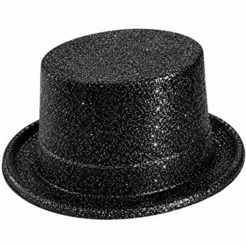 Siyah Simli Glitter Silindir Parti Şapkası
