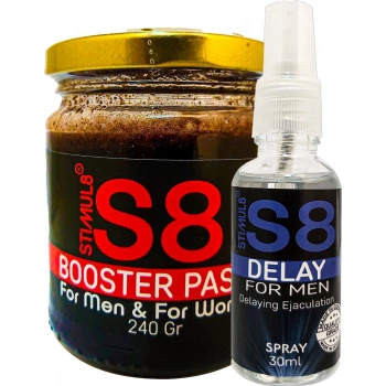 Stımul8 (S8) DELAY30 Mlsprey + Erkeklere Ekstradestek Özel PERFORMANSMACUNU240 gr