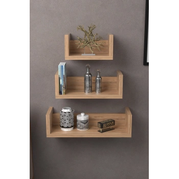 U Duvar Rafı Ceviz 43 cm