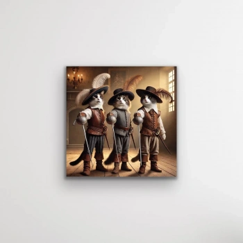 Üç Silahşör Kedi Kanvas Tablo 90x90cm
