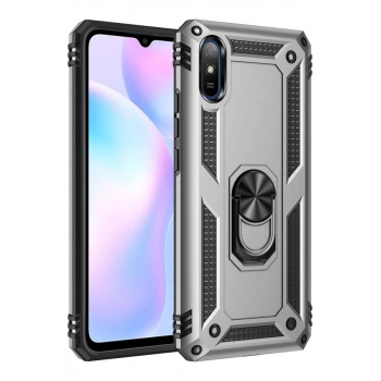 Xiaomi Redmi 9A Uyumlu Kılıf Sofya Yüzüklü Silikon Kapak - Gümüş