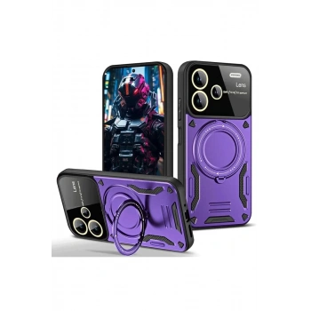 Xiaomi Redmi Note 13 Pro Plus Uyumlu Joy Lens Standlı Kapak - Mor