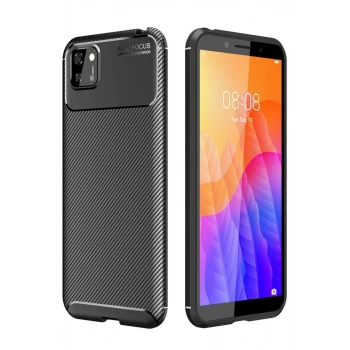 Huawei Y5P Kılıf Auto Focus Karbon Kapak - Siyah