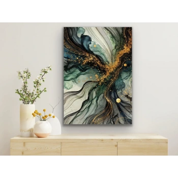 Yeşil Mavi Gold Soyut Kanvas Tablo 70x100cm