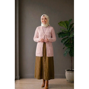 Yumoş Ponpon Bağlamalı Yelek - Pudra