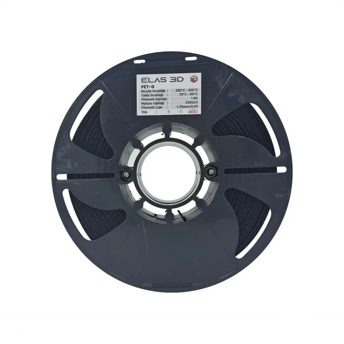 Elas 3D Siyah Pet-G Filament 1.75mm 1KG