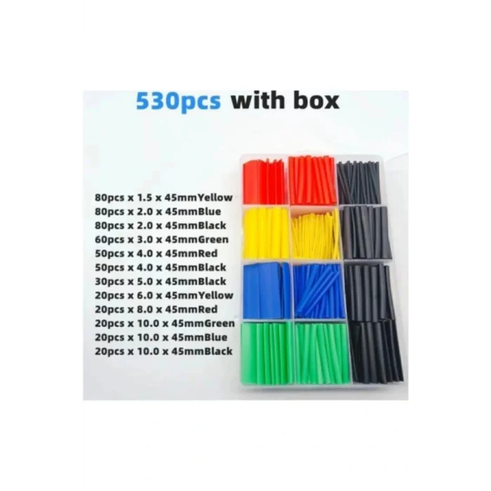 Makaron Seti Isı Ile Daralan Kablo Seti 530 Adet 8 Boy 5 Renk Kutulu Makaron Seti