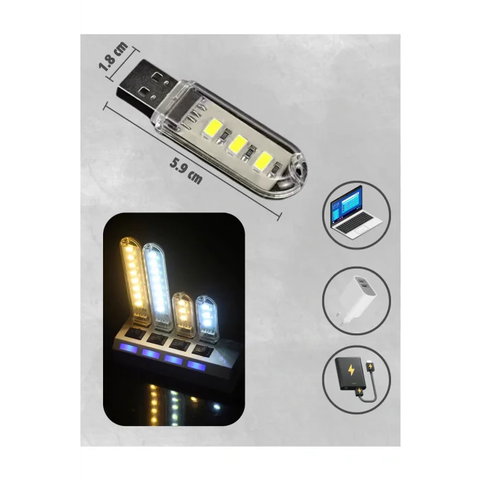 Taşınabilir Mini Usb Led Lamba 3 Led Beyaz 5730 Smd Kamp Stick Led