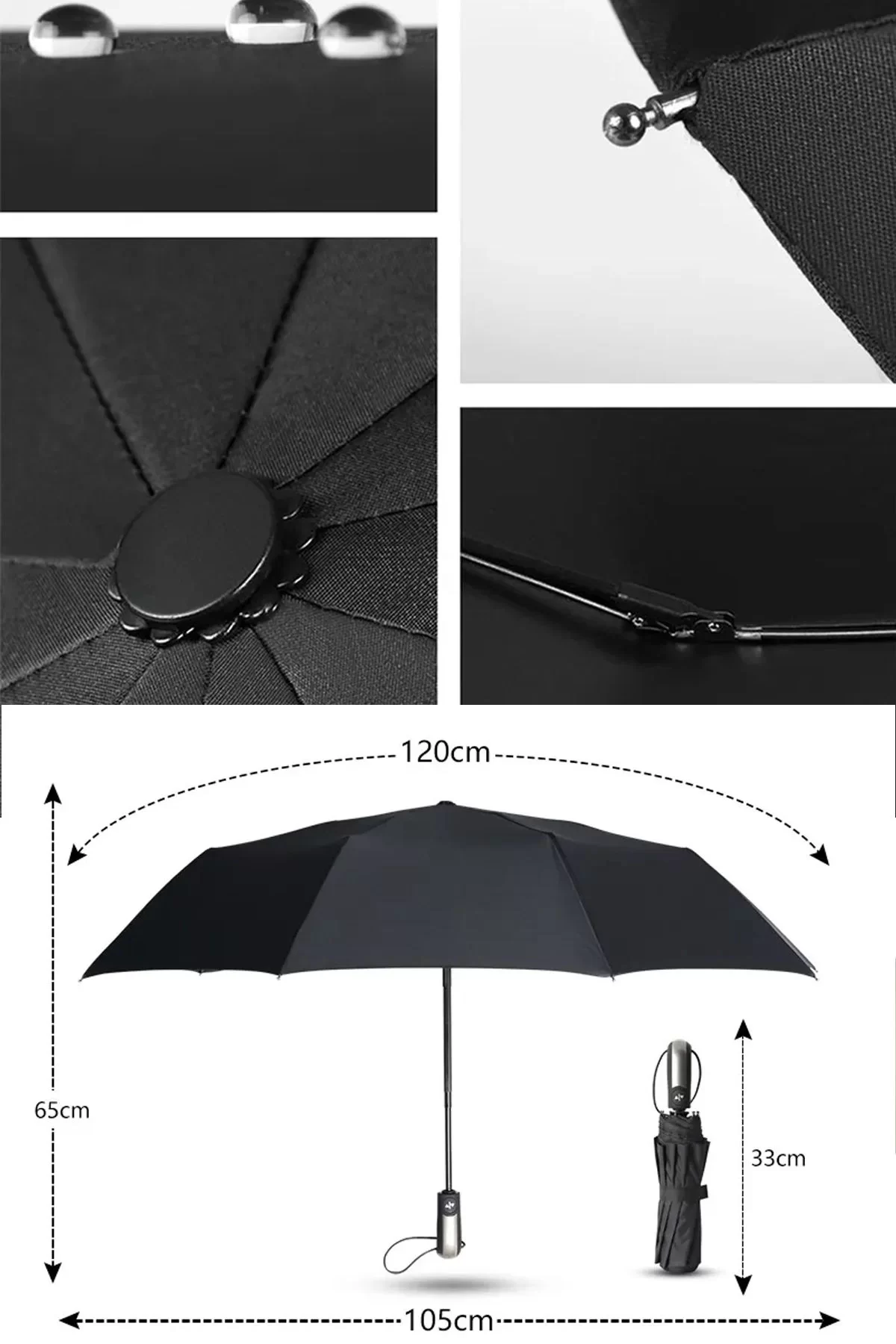 10 TEL Gri Sap Şık Görünümlü Rüzgara Suya Dayanıklı Otomatik Şemsiye