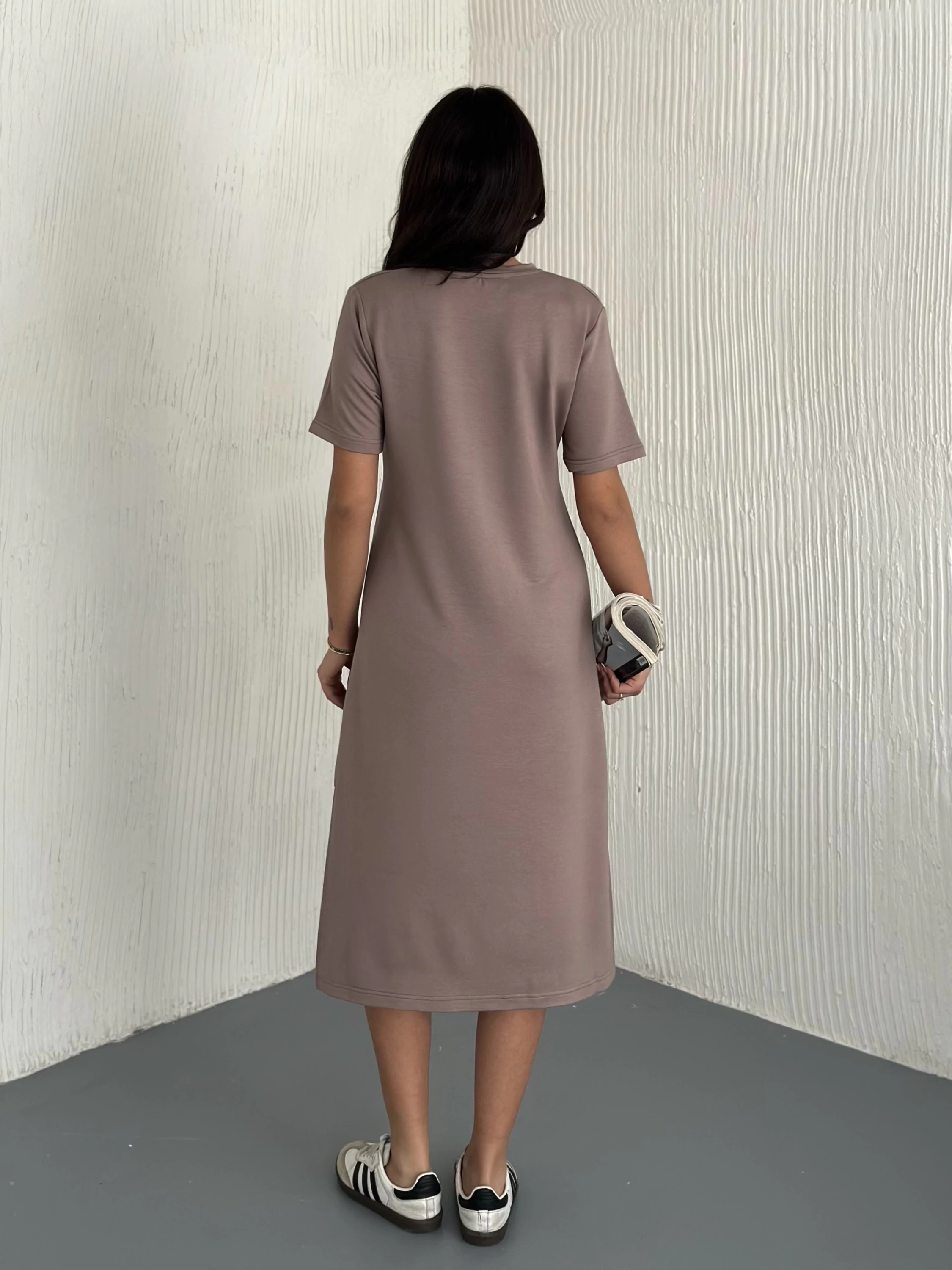Kristal Modal Yırtmaçlı Basic Elbise