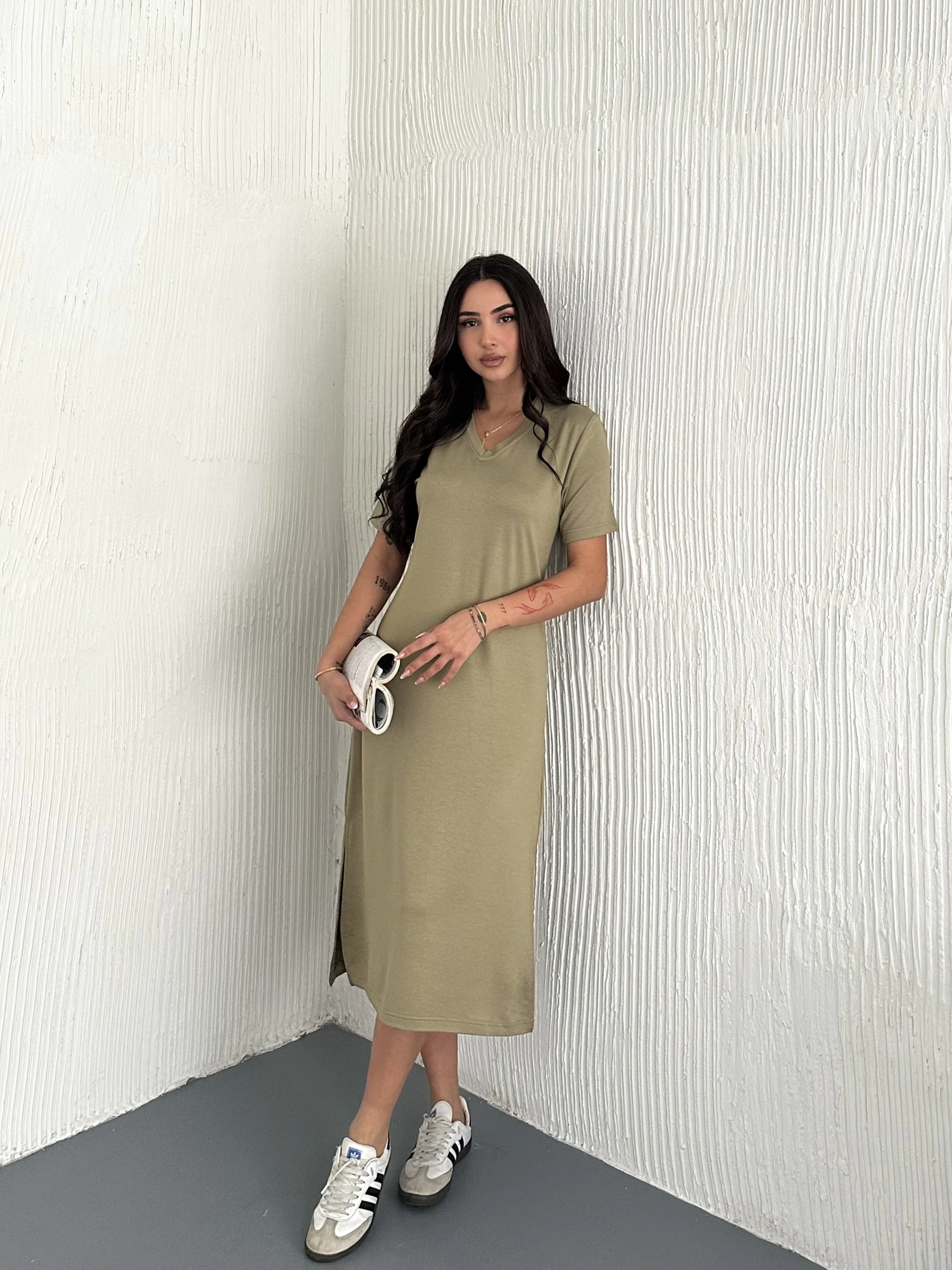 Kristal Modal Yırtmaçlı Basic Elbise