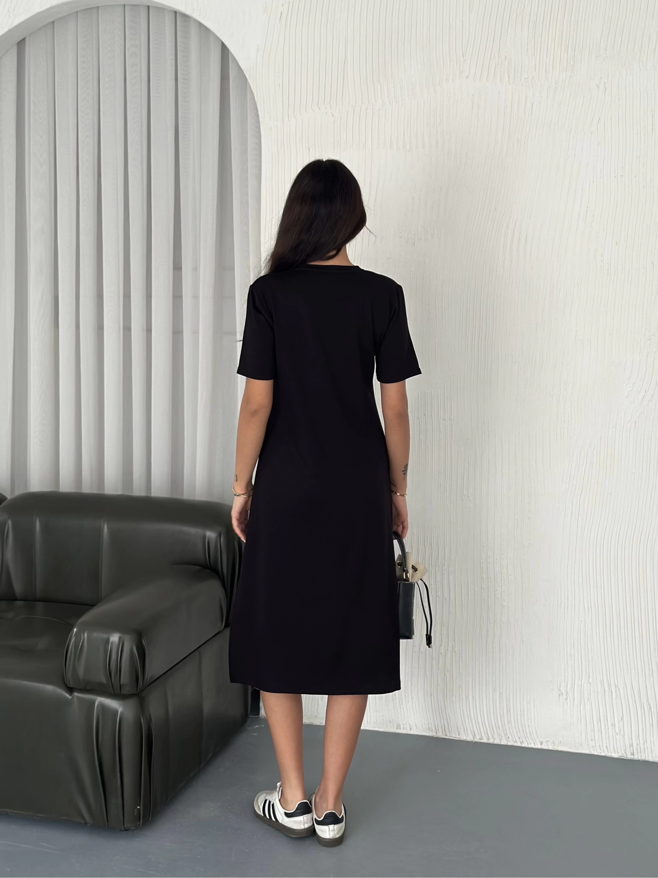 Kristal Modal Yırtmaçlı Basic Elbise