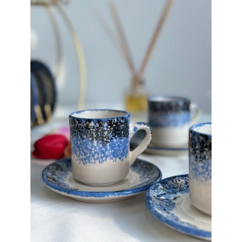 Ebru Model Mavi 6lı Kahve Fincanı