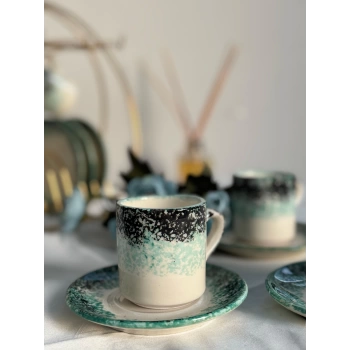 Ebru Model Turkuaz 6lı Kahve Fincanı