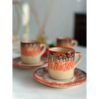 Ebru Model Turuncu 6lı Kahve Fincanı