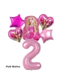 Barbie Folyo Balon Set Barbie Kalp Pembe 1 Yaş Balon Set Barbie Konsept Doğum Günü Set Yaş Balon Set