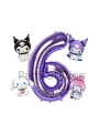 Kuromi 8 Yaş Mini Mor Balon Set Kuromi MyMelody Cinnamonroll Konsept Doğum Günü Balon Set