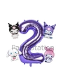 Kuromi 8 Yaş Mini Mor Balon Set Kuromi MyMelody Cinnamonroll Konsept Doğum Günü Balon Set