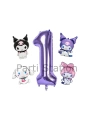 Kuromi 8 Yaş Mini Mor Balon Set Kuromi MyMelody Cinnamonroll Konsept Doğum Günü Balon Set