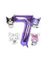 Kuromi 8 Yaş Mini Mor Balon Set Kuromi MyMelody Cinnamonroll Konsept Doğum Günü Balon Set