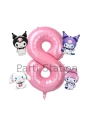 Kuromi 9 Yaş Mini Pembe Balon Set Kuromi MyMelody Cinnamonroll Konsept Doğum Günü Balon Set