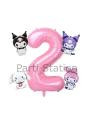 Kuromi 9 Yaş Mini Pembe Balon Set Kuromi MyMelody Cinnamonroll Konsept Doğum Günü Balon Set