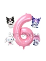 Kuromi 9 Yaş Mini Pembe Balon Set Kuromi MyMelody Cinnamonroll Konsept Doğum Günü Balon Set