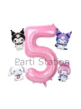 Kuromi 9 Yaş Mini Pembe Balon Set Kuromi MyMelody Cinnamonroll Konsept Doğum Günü Balon Set