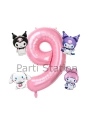 Kuromi 9 Yaş Mini Pembe Balon Set Kuromi MyMelody Cinnamonroll Konsept Doğum Günü Balon Set