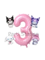 Kuromi 9 Yaş Mini Pembe Balon Set Kuromi MyMelody Cinnamonroll Konsept Doğum Günü Balon Set