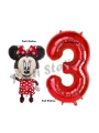 Minnie Mouse 3 Yaş Doğum Günü Set Minnie Mouse Konsept Balon ve Kırmızı Rakam Balon Set